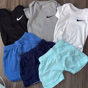 Bundle of 3 Nike onesies and blue shorts 3 month